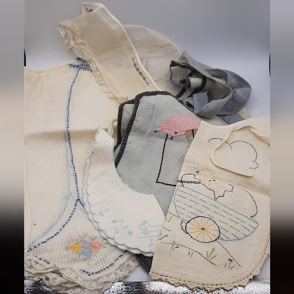Vintage Baby Items Lot of 5 Handmade Bibs Nightie & Hat Victorian Perhaps